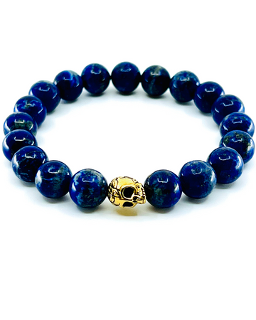 Skull Lapis Beads Bracelet 10mm