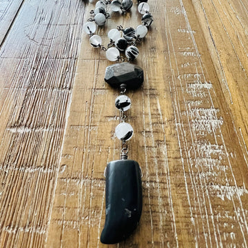 Rutilated Quartz Rosary Necklace in Gunmetal, 8MM