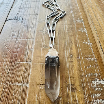 Crystal Quartz Elongated Open Chain Link Necklace in Stainless Steel, 8.5MM