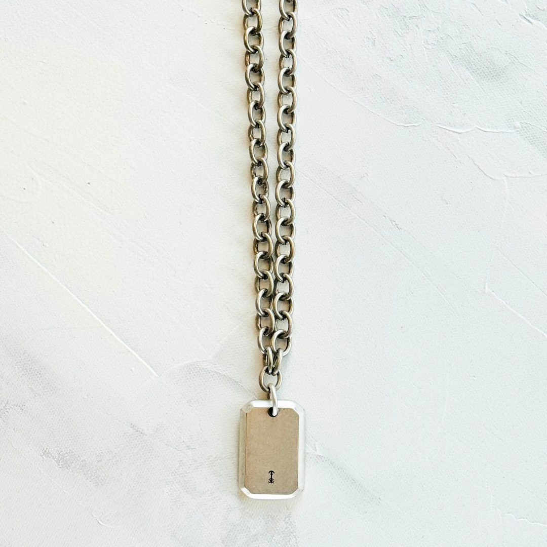 Silver Tag Pendant Box Chain Necklace