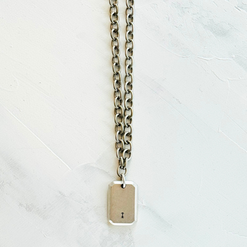 Silver Tag Pendant Box Chain Necklace