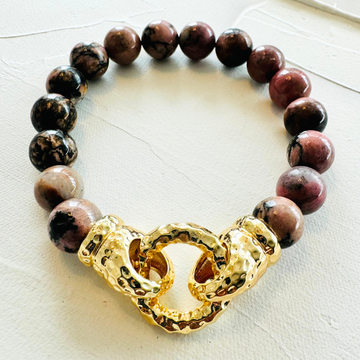 Mauve Rhodonite Bracelet with Gold Plated Clasp, 10MM