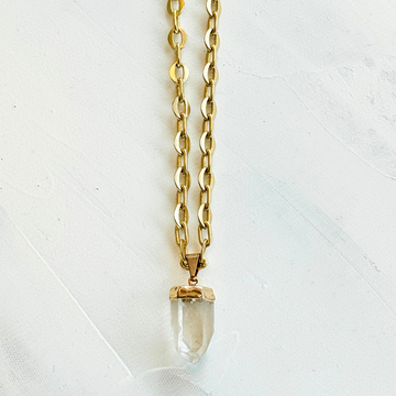 Crystal Quartz Box Chain Necklace in Gold Plated, 3.6MM