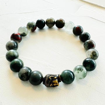 African Bloodstone Bracelet with Buddha Accent, 10MM