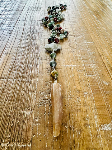 African Bloodstone Rosary Necklace in Silver, 8MM