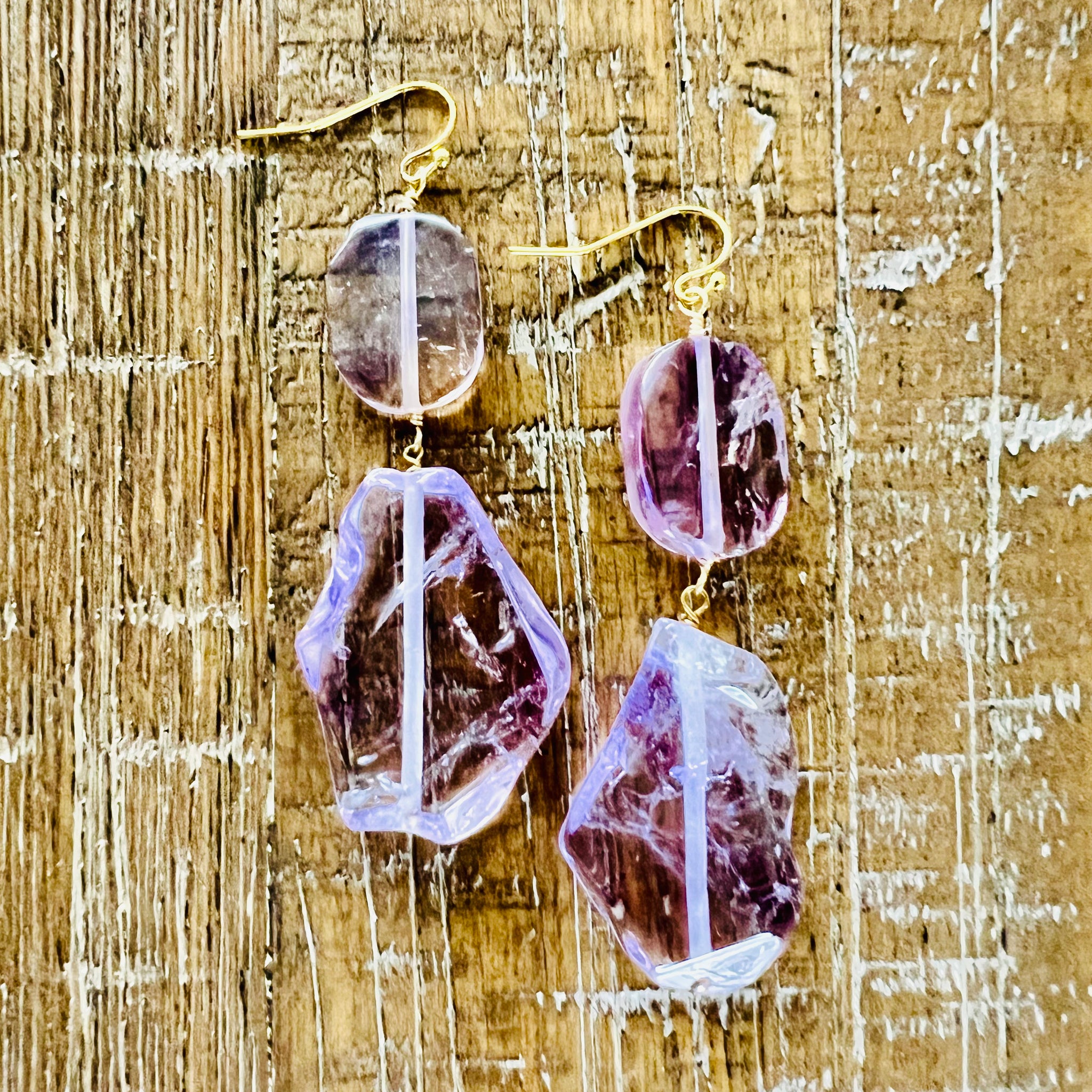 Amethyst Crystal Earrings in Gold Filled, 30MM
