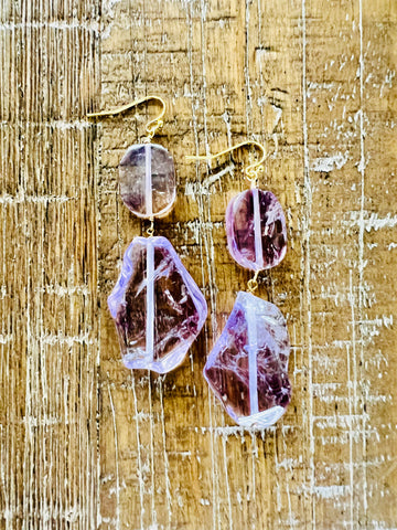 Amethyst Crystal Earrings in Gold Filled, 30MM