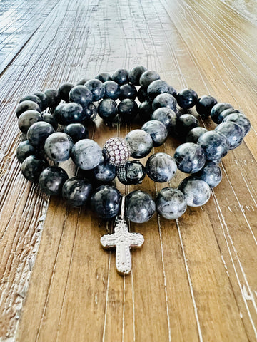 Larvikite Black Stacked Bracelet Set of 3, 10MM