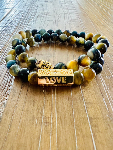 Tiger Eye "This is Love" Bracelet Set, 8MM