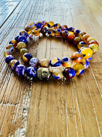 Fire Agate Buddha Bracelet Set, 8MM