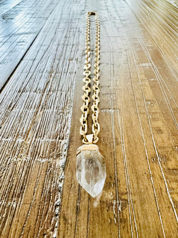 Crystal Quartz Box Chain Necklace in Gold Plated, 3.6MM