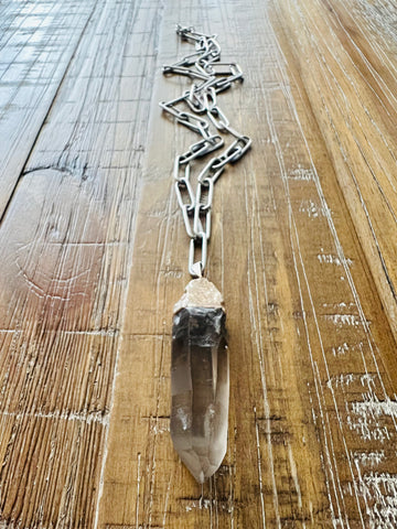 Crystal Quartz Elongated Open Chain Link Necklace in Stainless Steel, 8.5MM