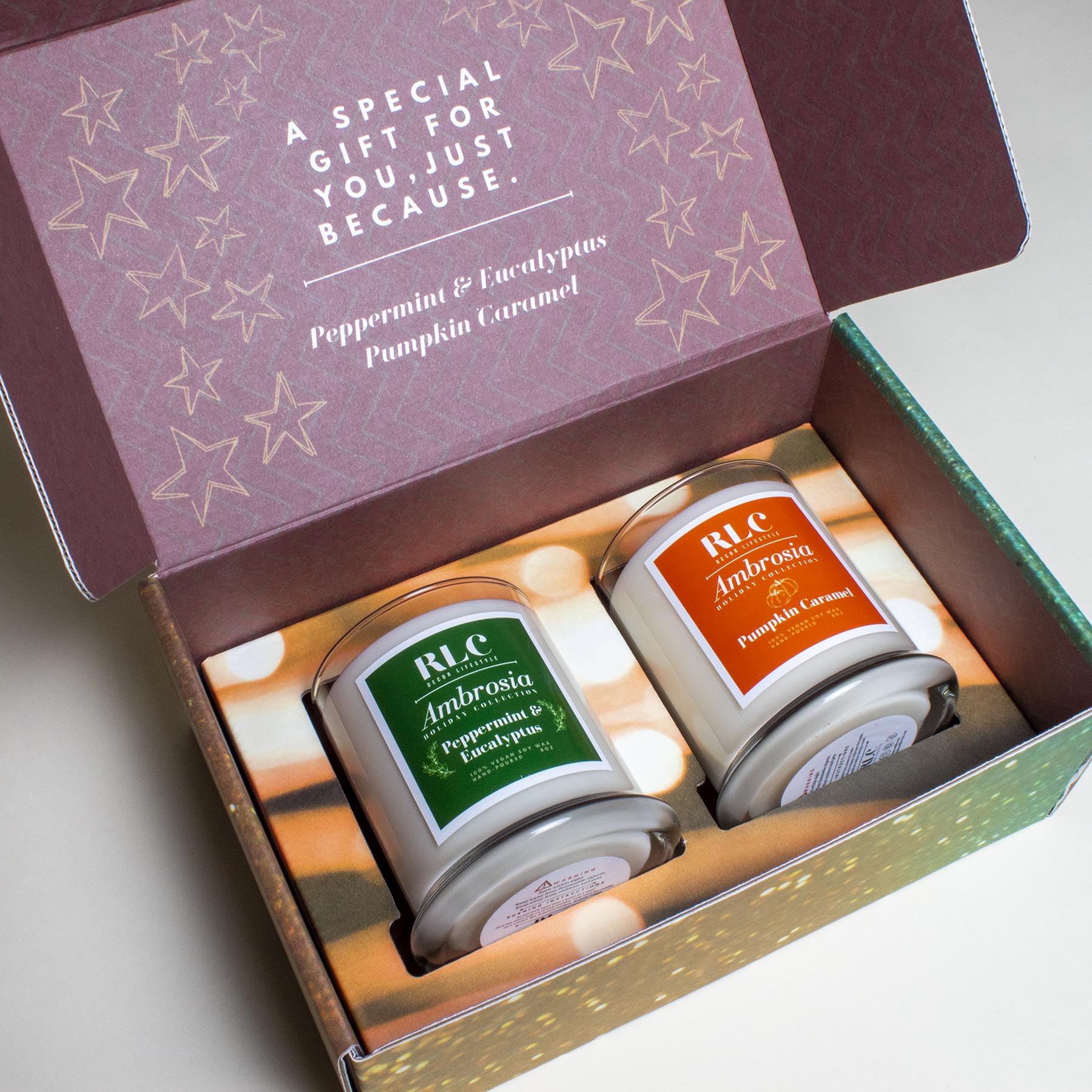 Candle lovers who love Pumpkin Caramel & Peppermint Eucalyptus scented candles will love this duo gift box set. This is a great holiday gift for gift-givers who are on the go! – RLC Decor Lifestyle