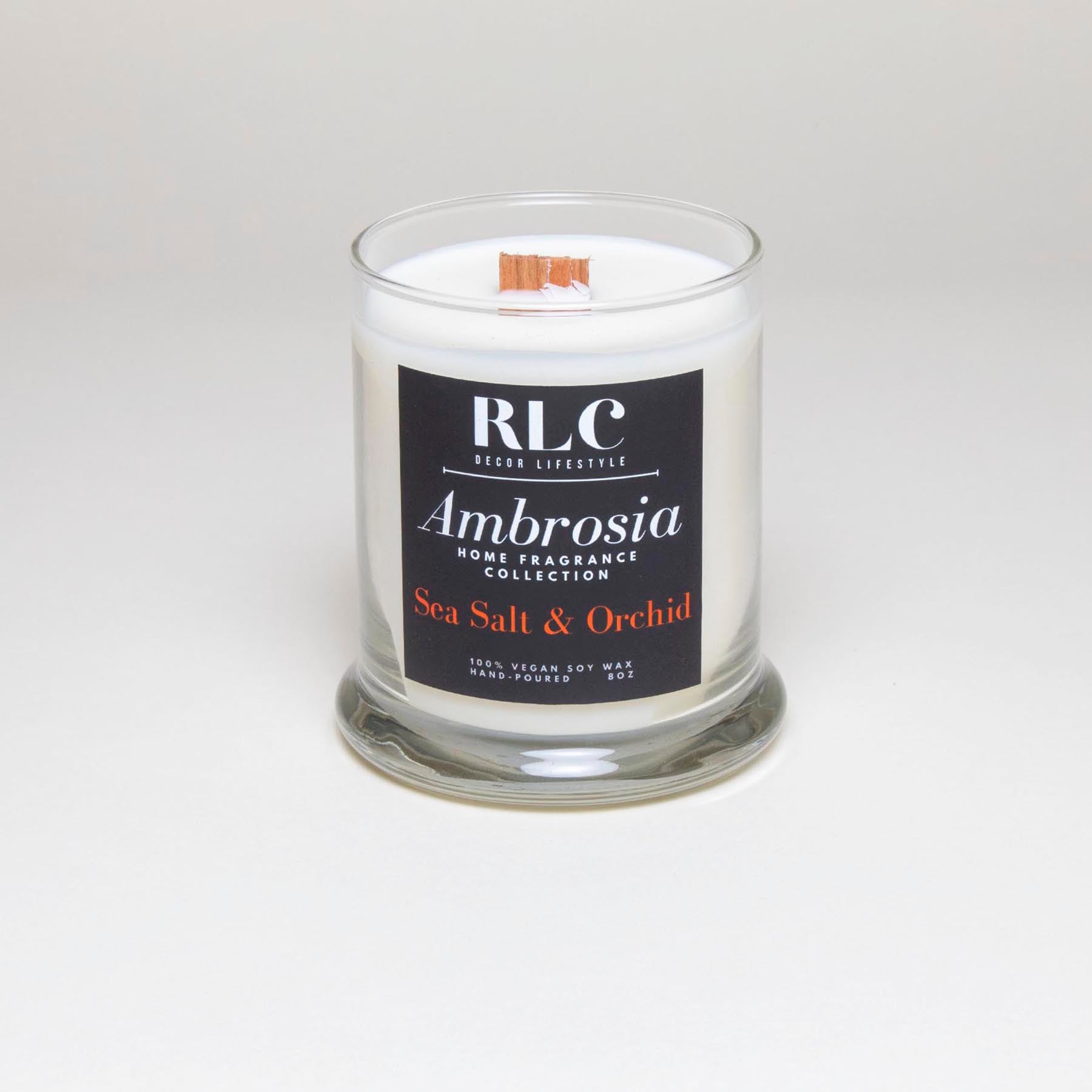 RLC Decor Lifestyle - Ambrosia Collection - Vegan Soy Sea Salt & Orchid Candle - A Chicago-based lifestyle brand. We provide 100% Handpoured Vegan Soy Candles for home & small office, travel candles, home decor, and jewelry. 