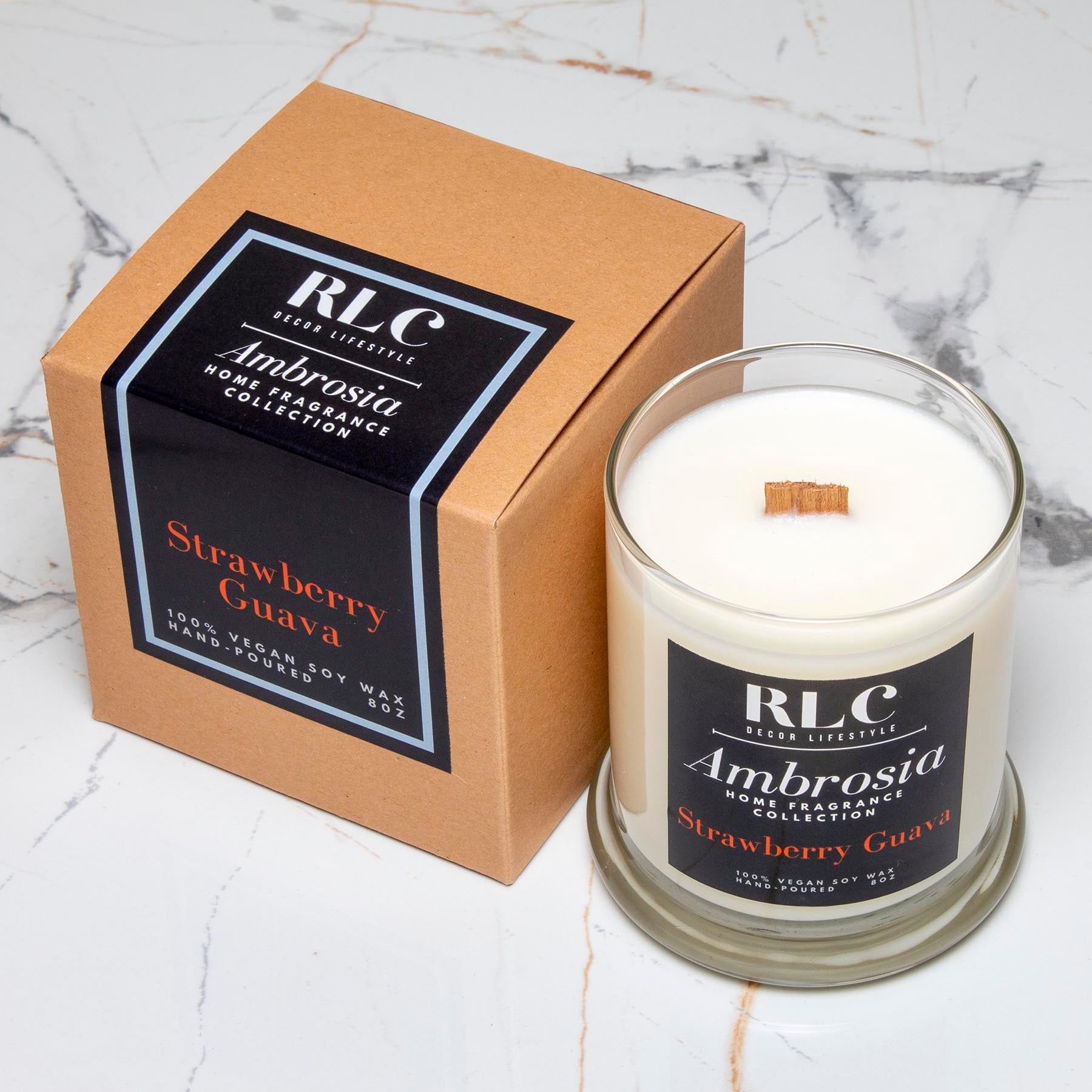 RLC Decor Lifestyle - ACambrosia Collection - Vegan Soy Strawberry Guava Candle - A Chicago-based lifestyle brand. We provide 100% Handpoured Vegan Soy Candles for home & small office, travel candles, home decor, and jewelry. 