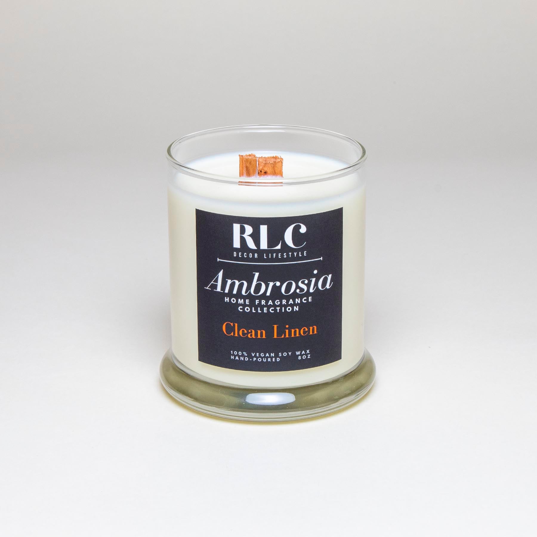 RLC Decor Lifestyle - Ambrosia Collection - Vegan Soy Clean Linen Candle - A Chicago-based lifestyle brand. We provide 100% Handpoured Vegan Soy Candles for home & small office, travel candles, home decor, and jewelry. 