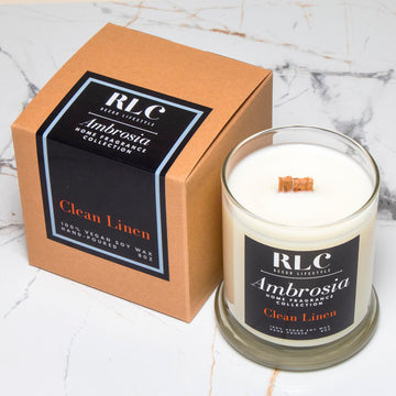 RLC Decor Lifestyle - Ambrosia Collection - Vegan Soy Clean Linen Candle - A Chicago-based lifestyle brand. We provide 100% Handpoured Vegan Soy Candles for home & small office, travel candles, home decor, and jewelry. 