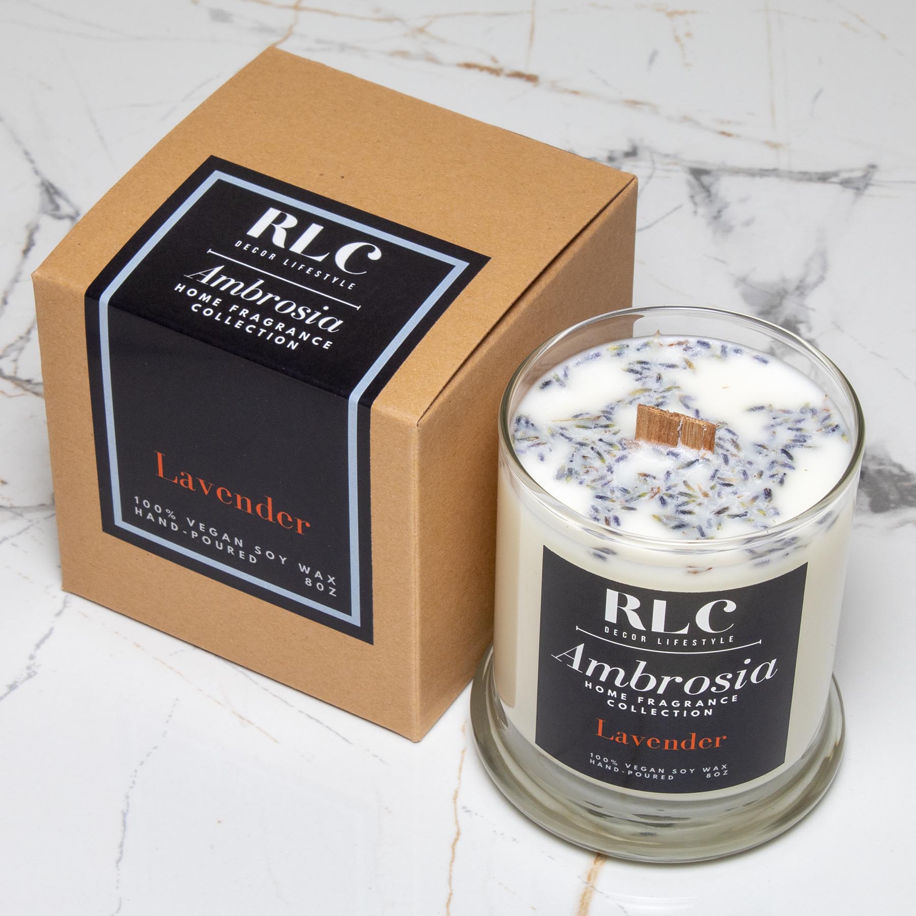 RLC Decor Lifestyle - Ambrosia Collection - Vegan Soy Lavender Candle - A Chicago-based lifestyle brand. We provide 100% Handpoured Vegan Soy Candles for home & small office, travel candles, home decor, and jewelry. 